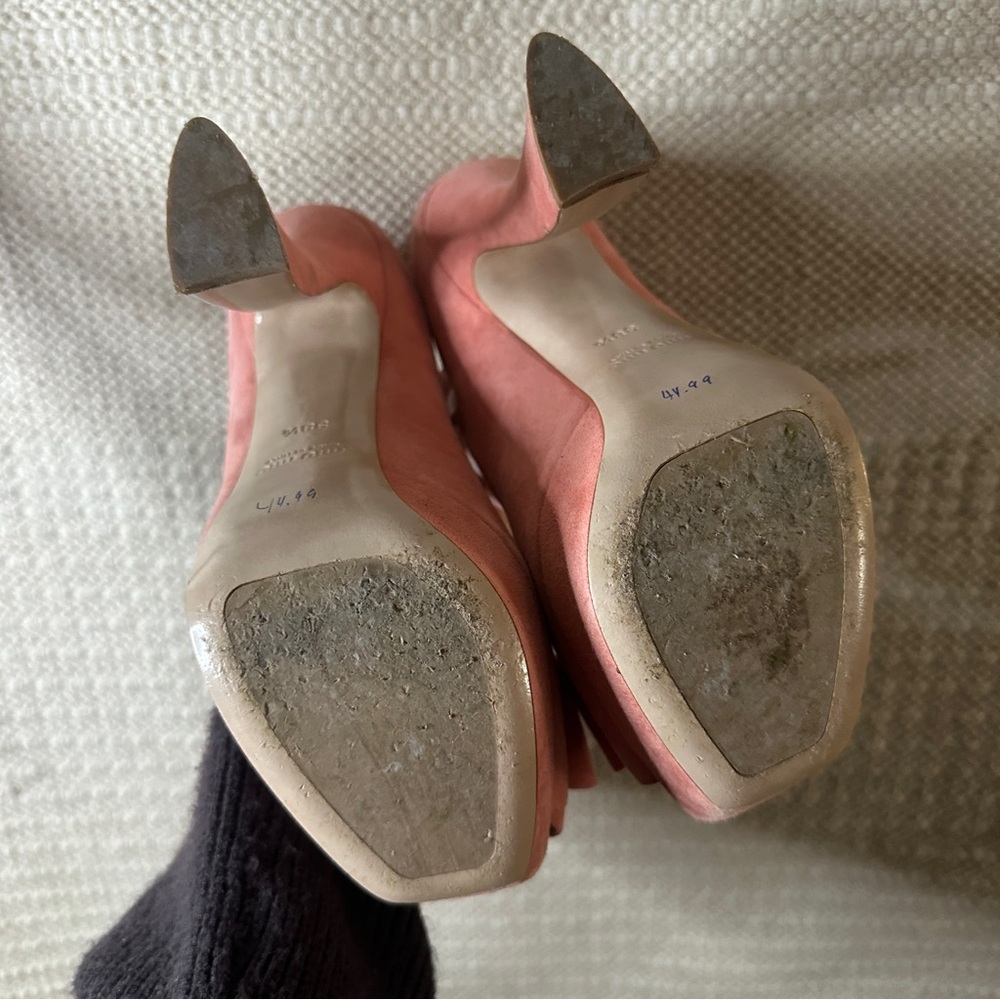 MIU MIU camelia pink suede leather Camoscio peep toe heels 38.5 Barbie - Picture 10 of 14